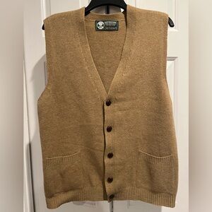 Vintage, Tan, 100% Wool, V-Neck Vest, Button Closure  - Made in Austria
